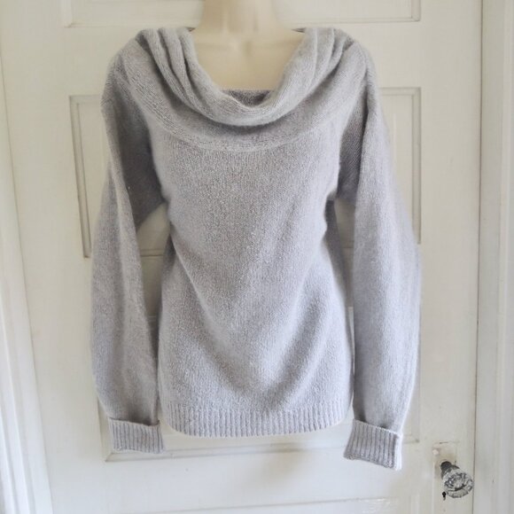 Vintage Alyssa Brook Gray Silk & Angora Blend Cowl Sweater L - Picture 1 of 5